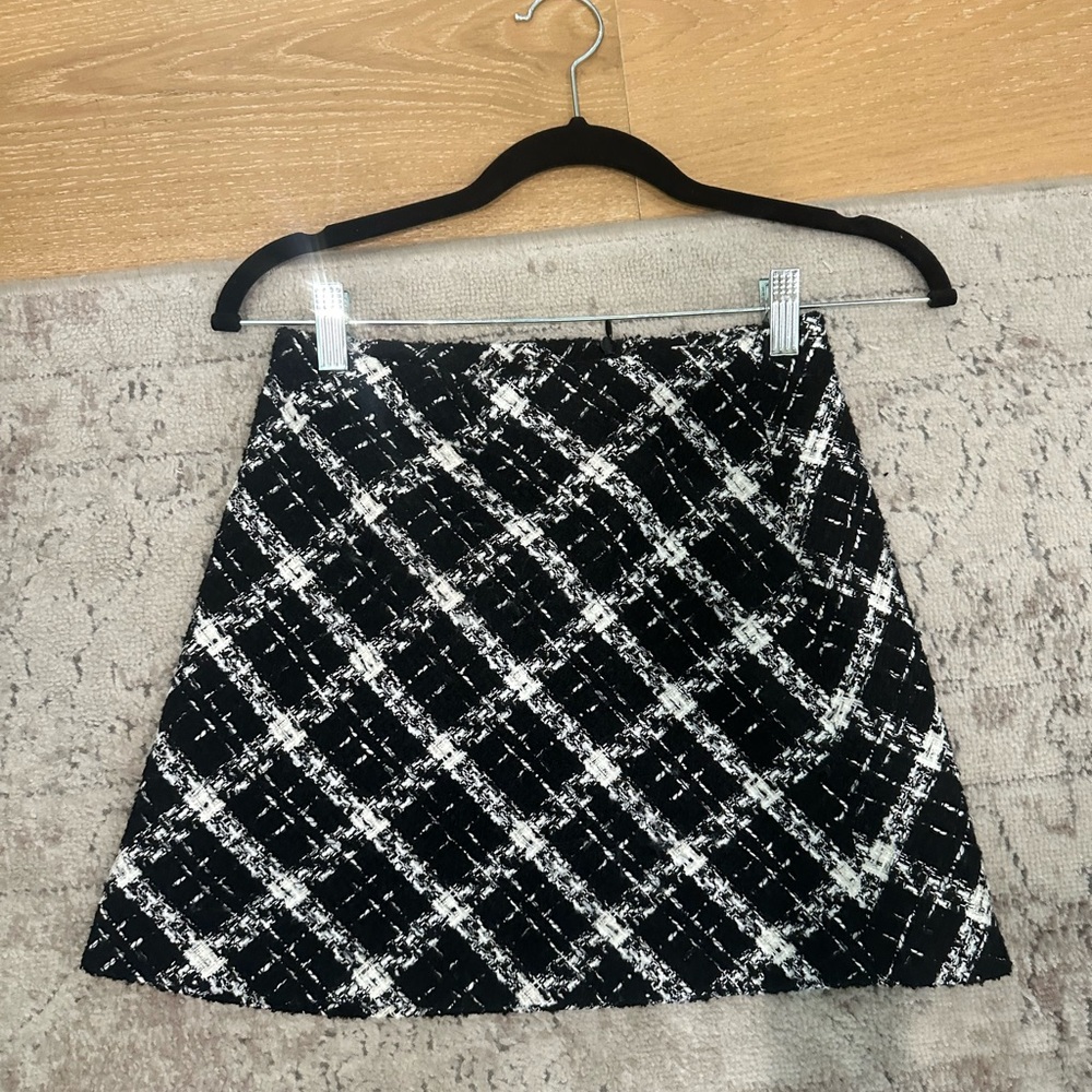 Zara Black and White Plaid Skirt